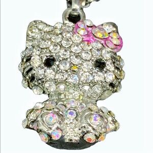 Hello kitty crystal pendant necklace pink bow 18” chain pendant 1” x .75” sweet